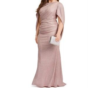 Betsy & Adam -‎ Petite "Gracie" Galaxy Knit Glitter Draped Gown